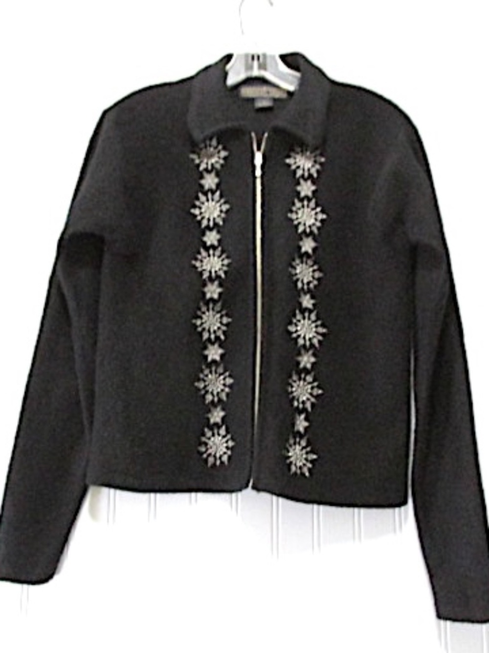 VTG Black Embroidered Wool Sweater Jacket, Size S
